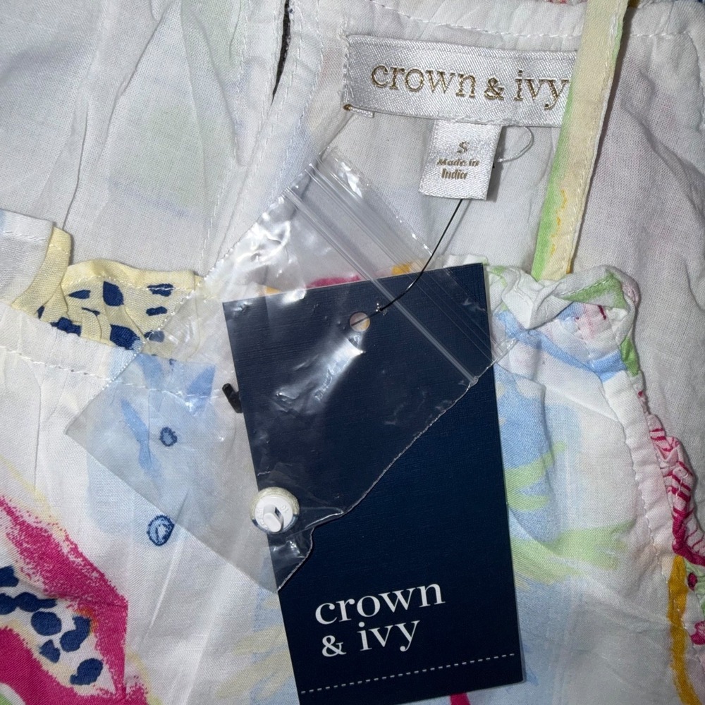 Crown & Ivy Multi Fruit Print Cotton Ruffle Neck Tank Top Small NWT fruitcore - Picture 4 of 10